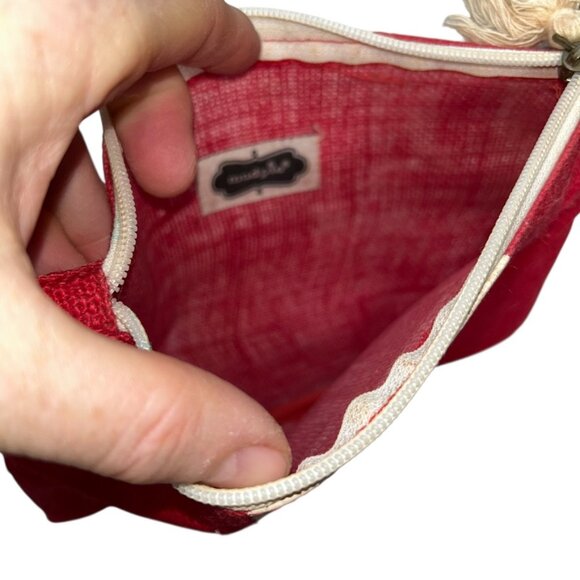 mud pie red white rugby stripe straw zipper pouch make up bag - Picture 4 of 4